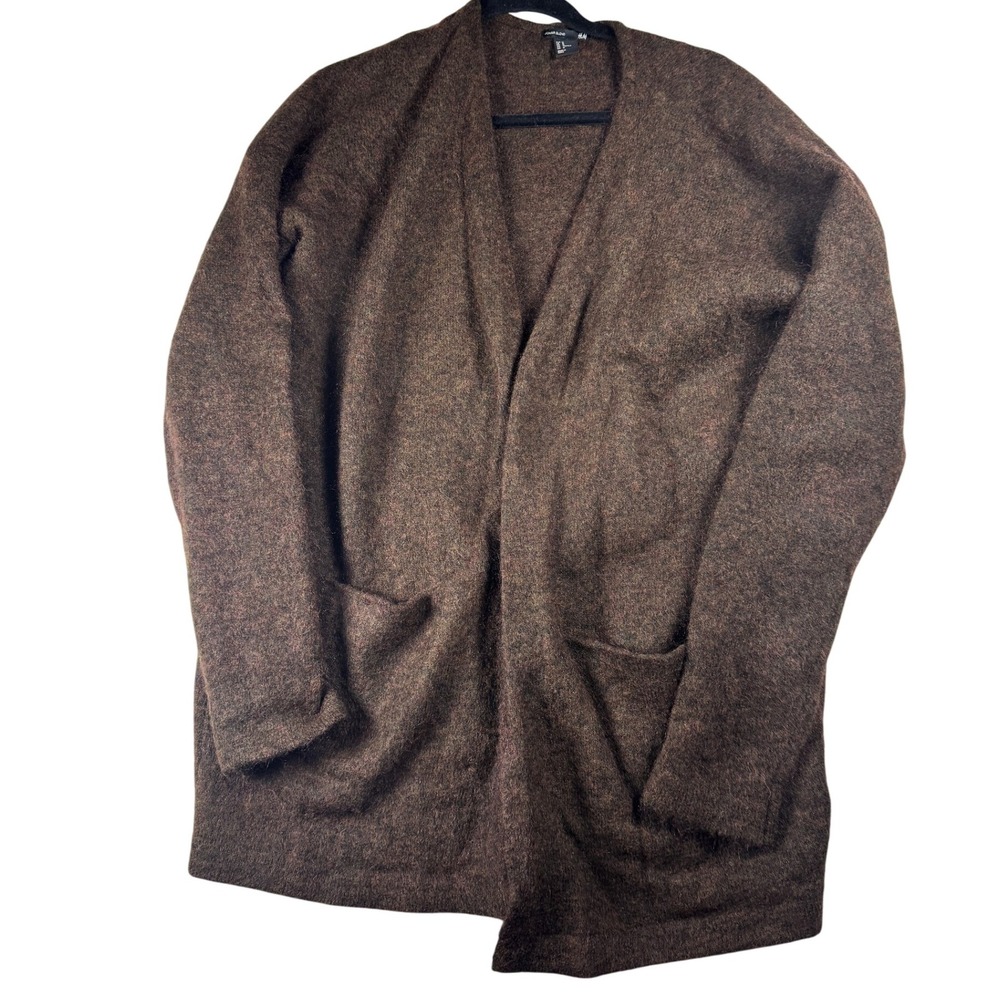 H&M Womens Medium Mohair Blend Brown Open Front Knit Cardigan Sweater Oversized